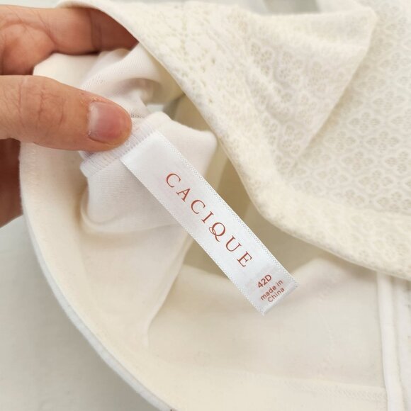 Cacique Unlined Full Coverage No-Wire Bra White Eyelet Front Closure Size 42D - Picture 5 of 7